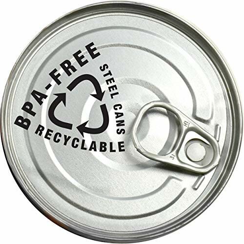 Top view of a BPA-free recyclable steel can lid with pull tab.