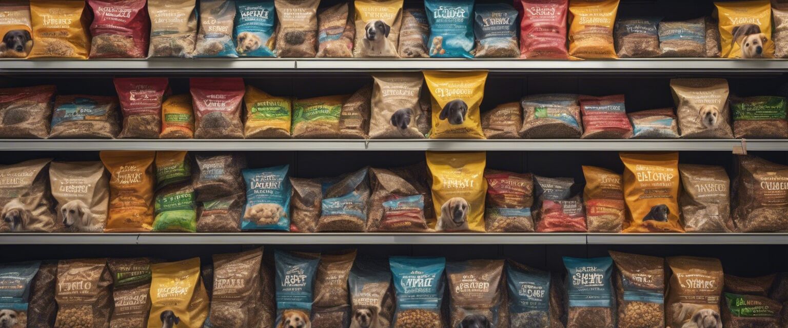 Assortment of dry organic dog food bags