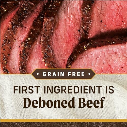 Close-up of sliced beef with grain-free label