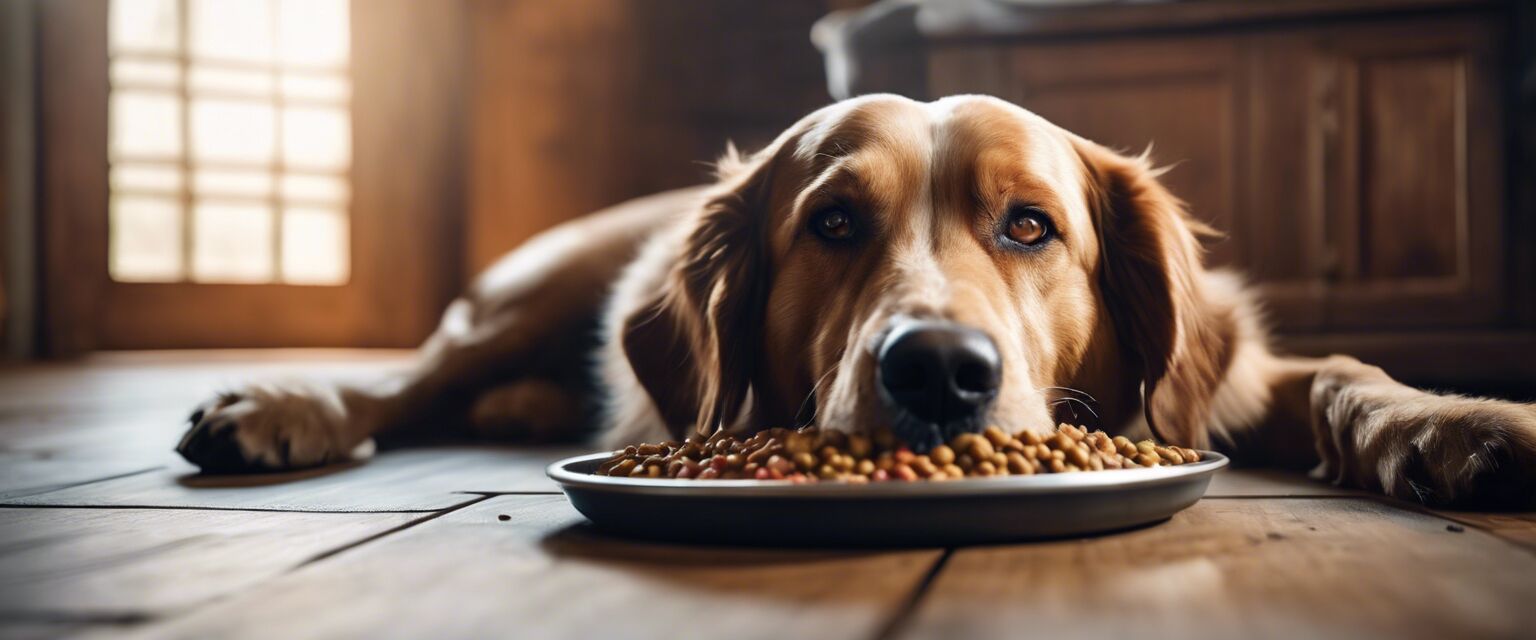 Large breed dog eating organic food