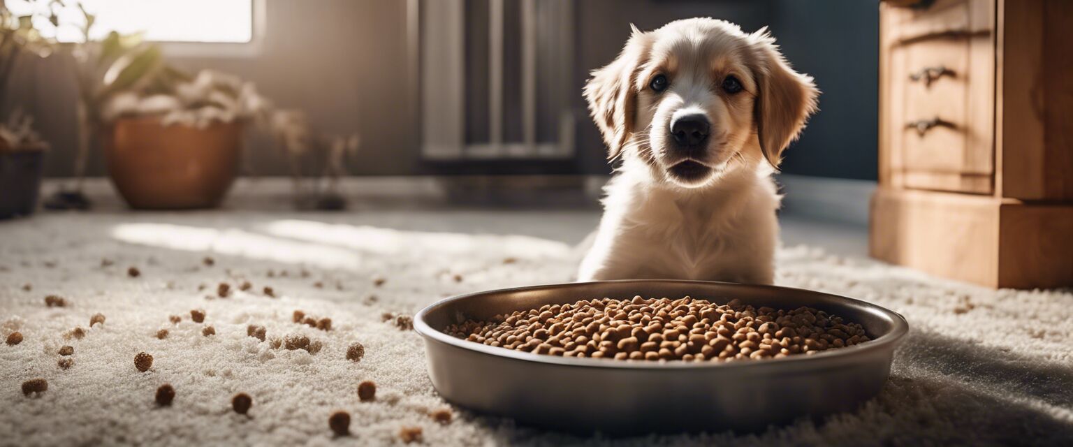 Puppy eating organic dog food