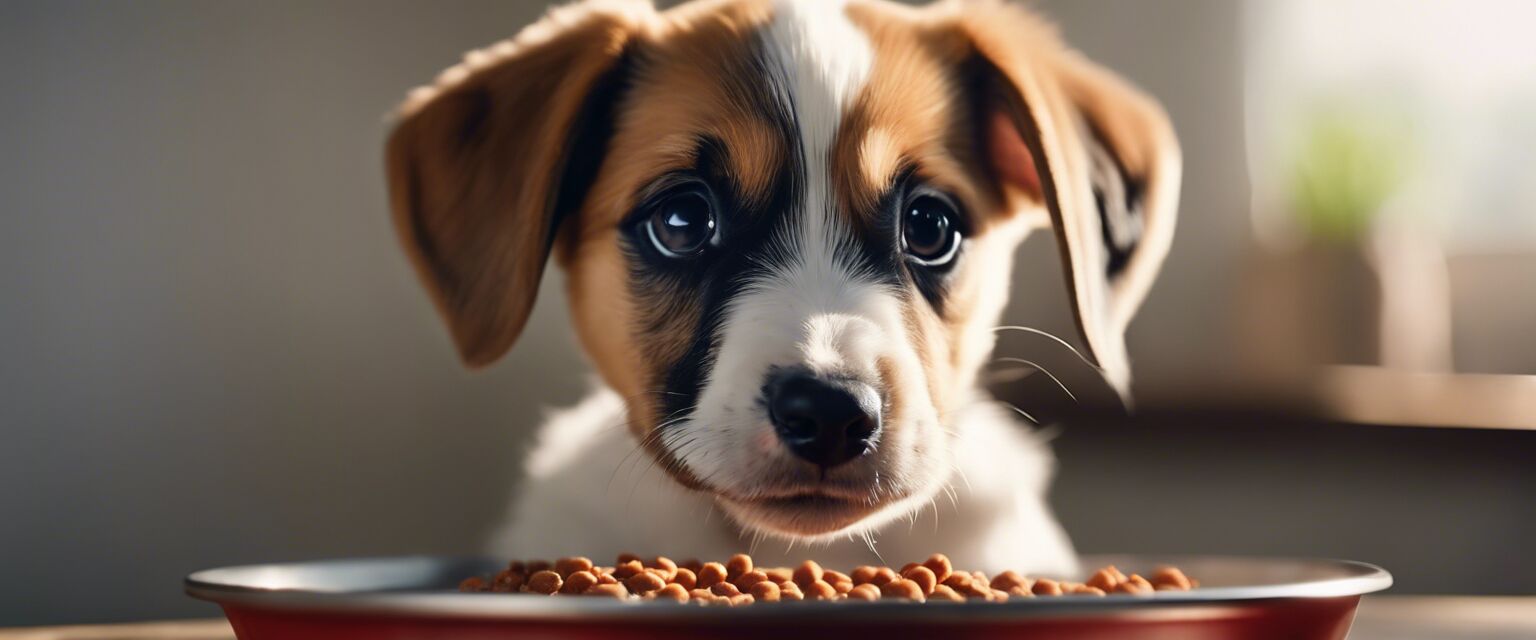 Puppy eating organic dog food