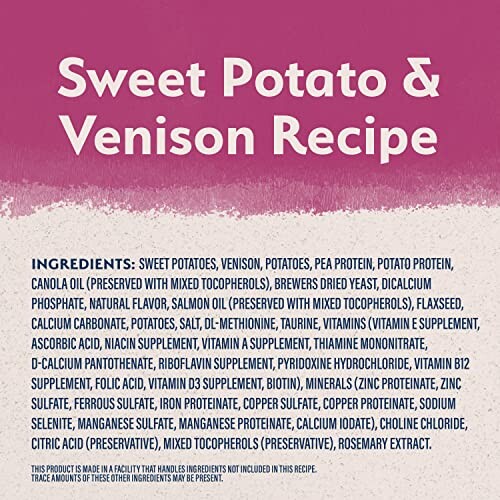 Label for Sweet Potato & Venison Recipe ingredients